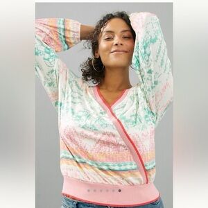 Aldo Martins for Anthropologie Andalia Pink and Green Knit Surplice Top